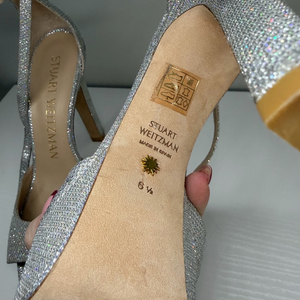 $575 Stuart Weitzman Disco Platform Sandals Silve… - image 6